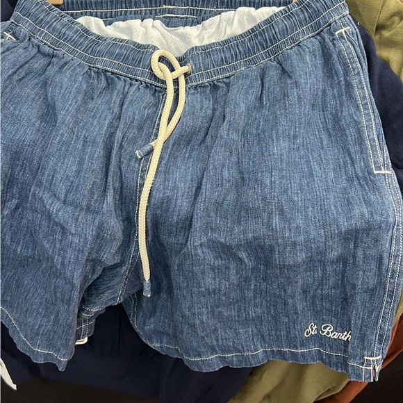 MC2 Saint Barth Mid Length Denim Blue Linen Swim Shorts - Picture 2 of 2